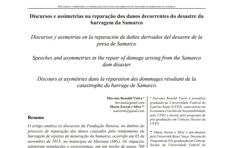 Discursos e assimetrias na reparação dos danos decorrentes do desastre da barragem da Samarco
