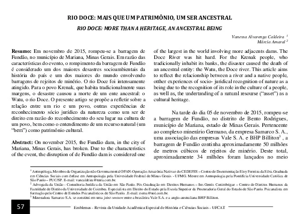 Rio Doce: Mais Que Um Patrimônio, Um Ser Ancestral.