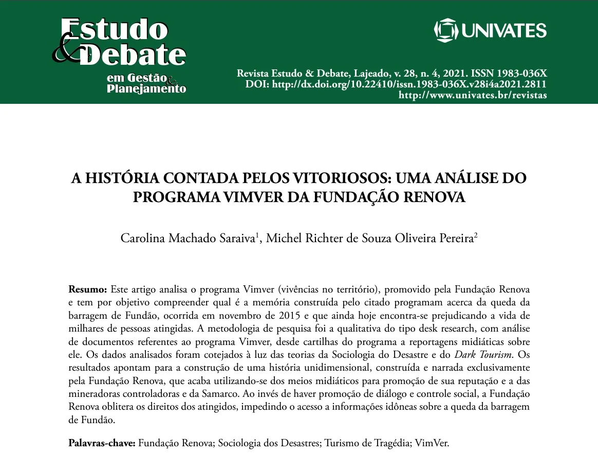 A história contada pelos vitoriosos: uma análise do Programa Vimver da extinta Fundação Renova