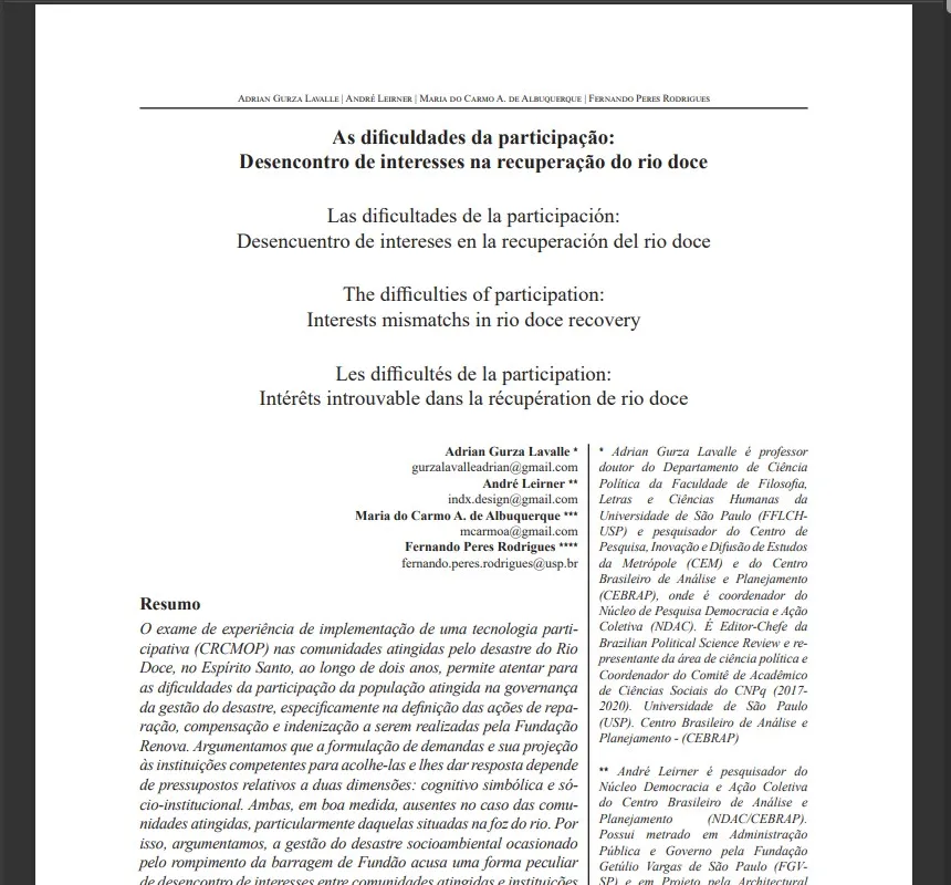 As dificuldades da participação: Desencontro de interesses na recuperação do rio Doce.