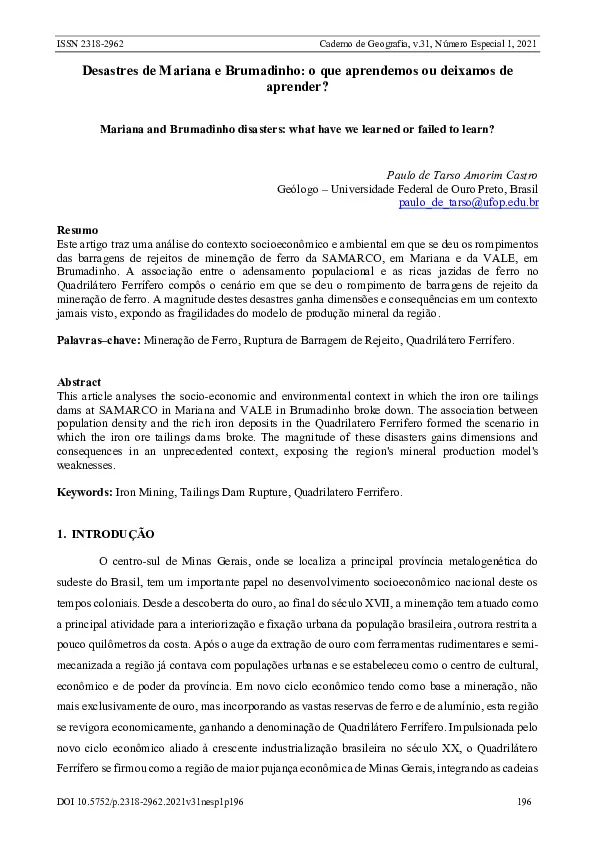 Desastres de Mariana e Brumadinho: o que aprendemos ou deixamos de aprender?