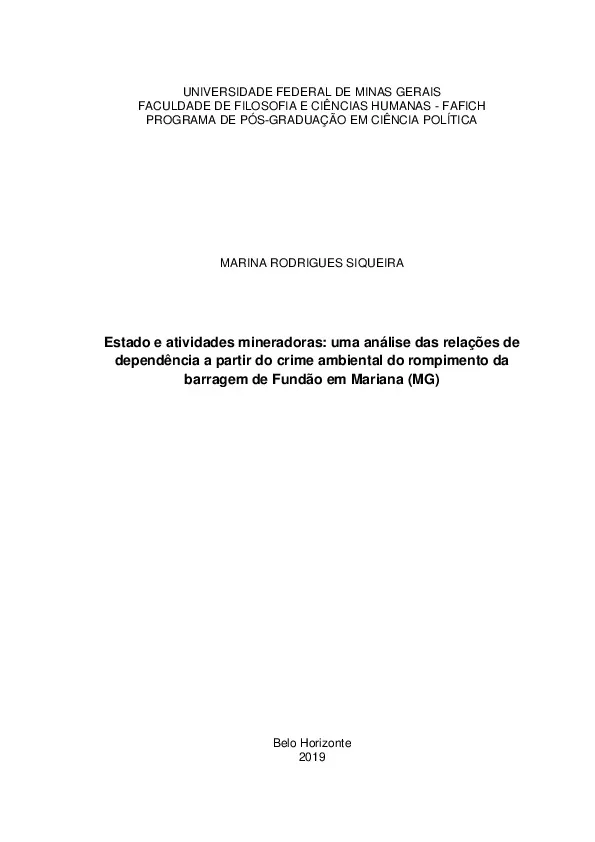 Estado e atividades mineradoras: uma análise das relações de dependência a partir do crime ambiental do rompimento da barragem de Fundão em Mariana (MG)