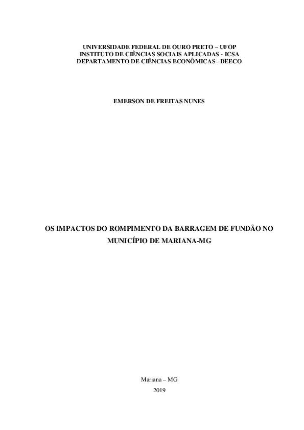 Os Impactos Do Rompimento Da Barragem De Fundão No Município De Mariana-Mg