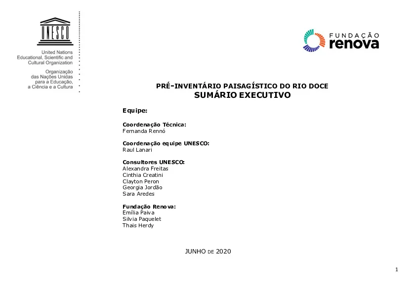 Pré-inventário paisagístico do rio Doce: Sumário executivo.
