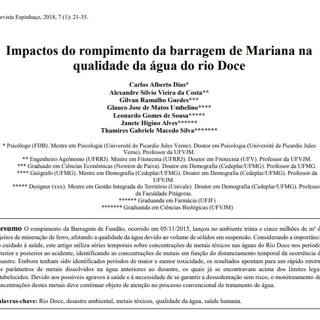 Impactos do Rompimento da Barragem de Mariana na qualidade da água do rio Doce