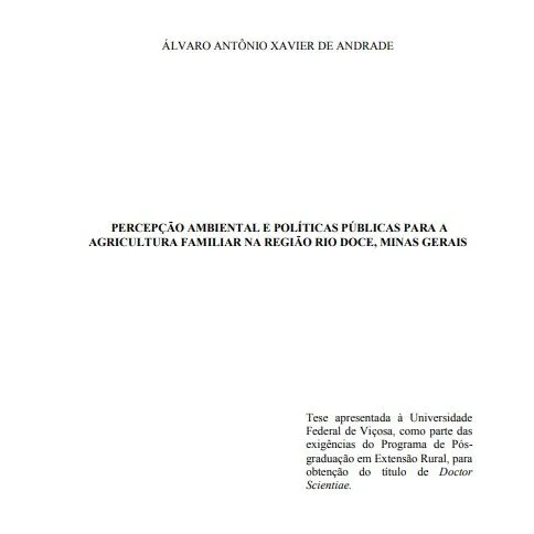 Percepção ambiental e políticas públicas para agricultura familiar na região do rio Doce, Minas Gerais.