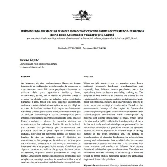 Muito mais do que doce: as relações socioecológicas como formas de resistência/resiliência no rio Doce, Governador Valadares (MG), Brasil.